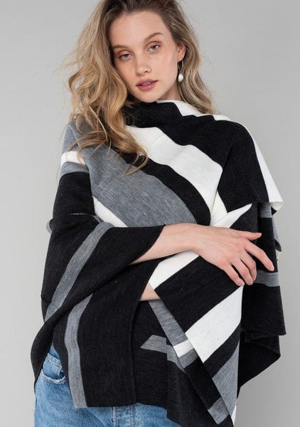 Striped Sweater Knit Poncho