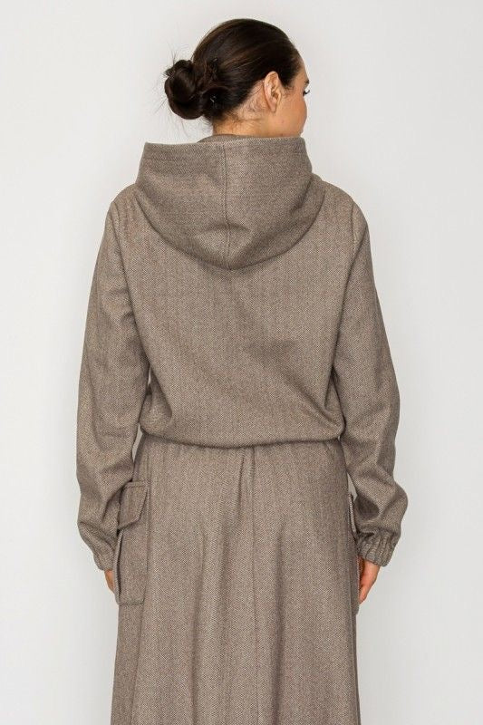 Herringbone Hooded Bomber Jacket sold by A Velvet Window