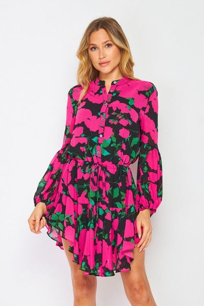 Fuschia Floral Print Dress