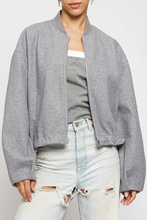 Pleated Cuff Zip Waist Bomber