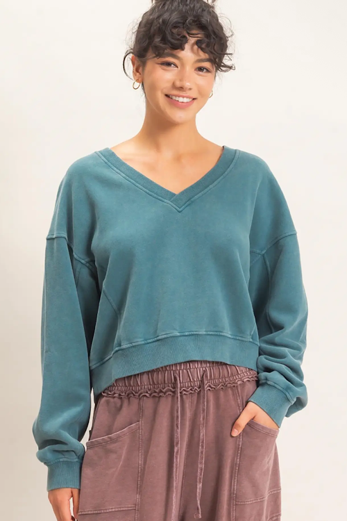 Dark Teal V-Neck Sweatshirt sold by A Velvet Window