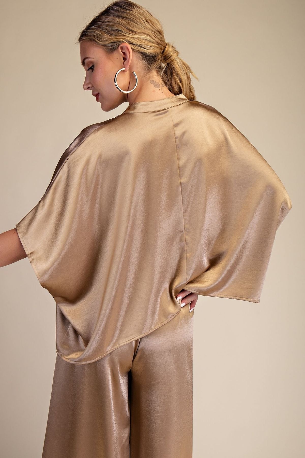 Taupe Satin Oversized Short Sleeve sold by A Velvet Window