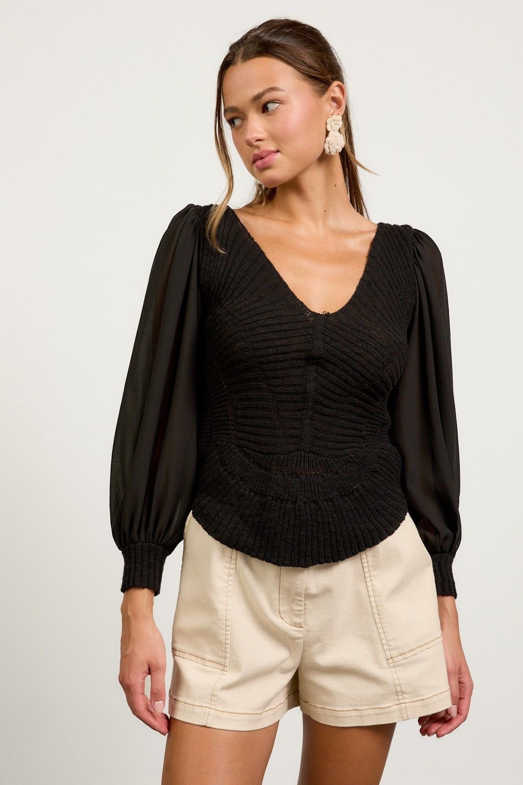 Sheer Sleeve Scalloped Sweater sold by A Velvet Window
