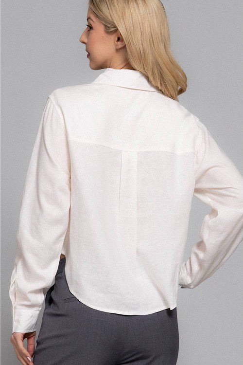 White Linen Collared Shirt sold by A Velvet Window