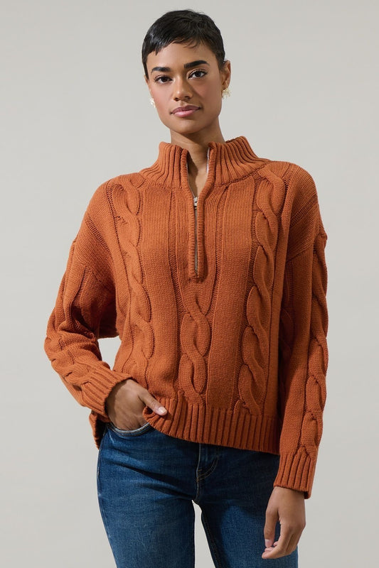 Zip Neck Cable Knit Sweater sold by A Velvet Window