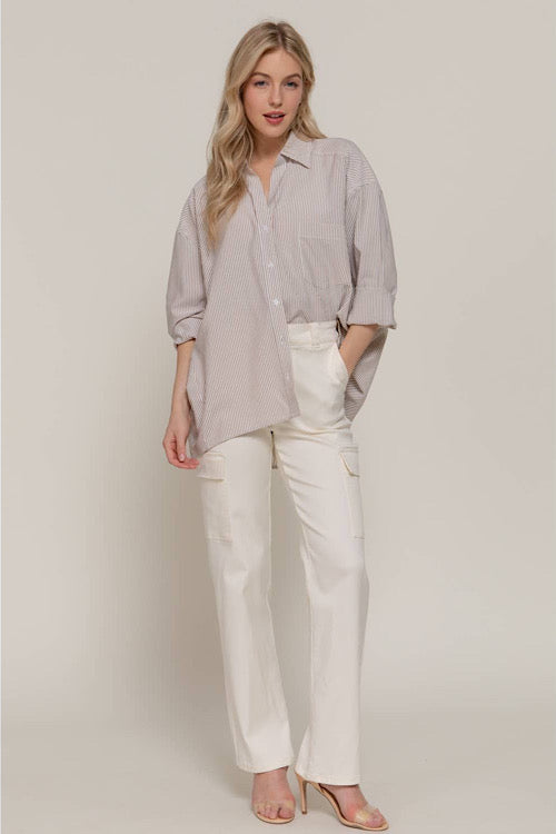 Oversized Stripe Collared Shirt sold by A Velvet Window