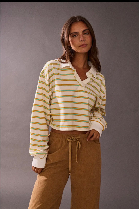 Cropped Stripe Collared Long Sleeve sold by A Velvet Window