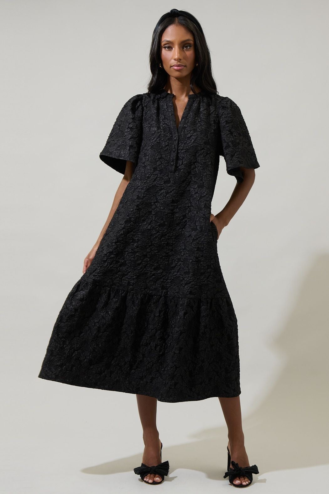 Jacquard Floral Midi Dress