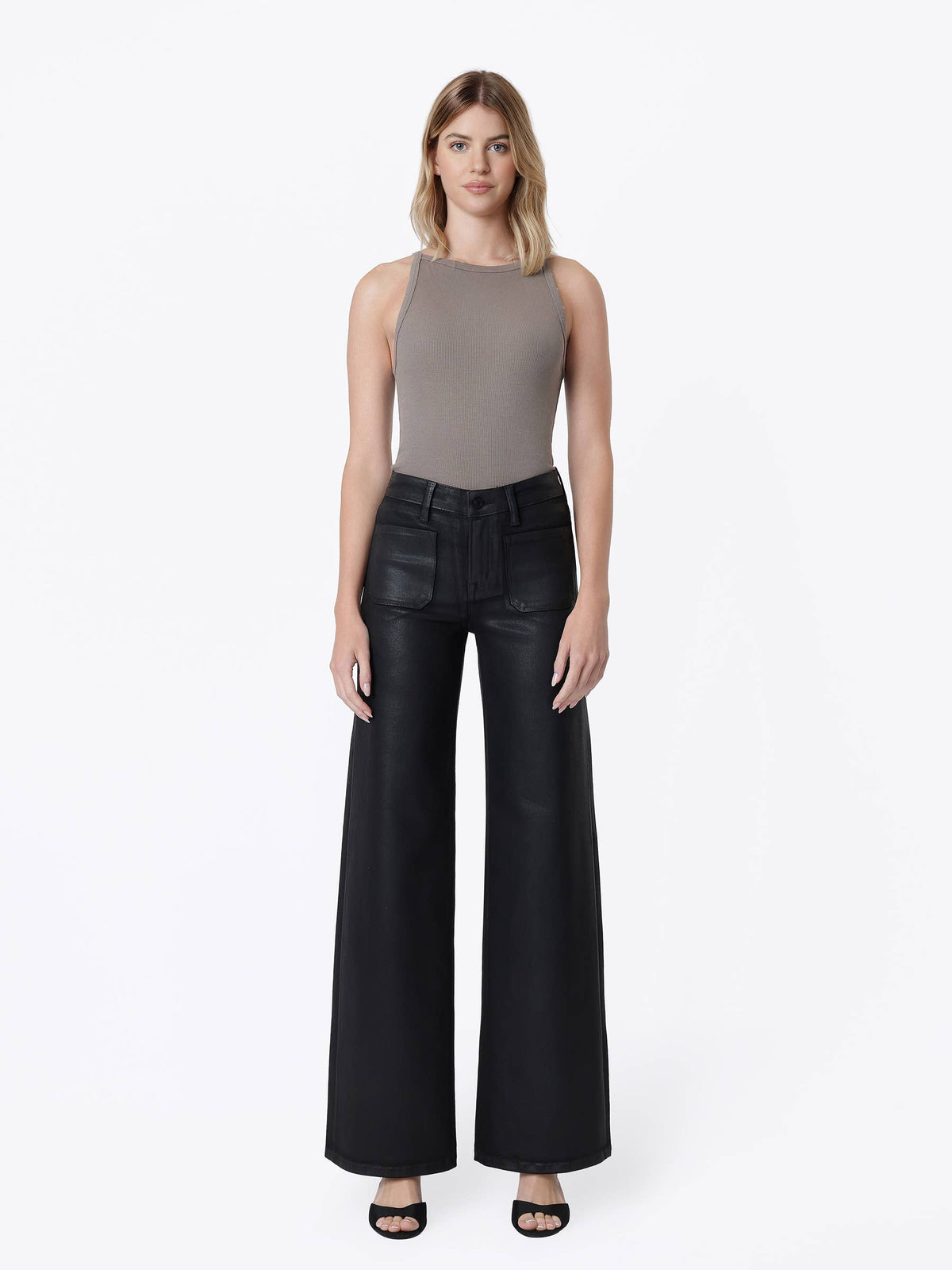 High Rise Patch Pocket Black Coated Denim sold by A Velvet Window