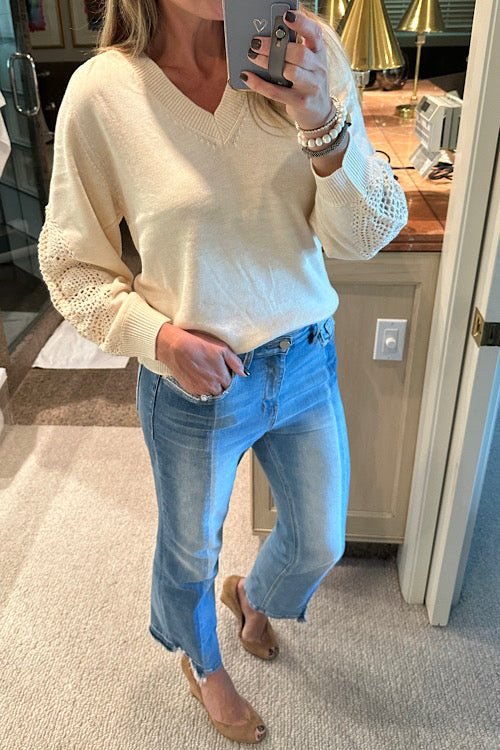 Two Tone Cropped Flare Jeans sold by A Velvet Window