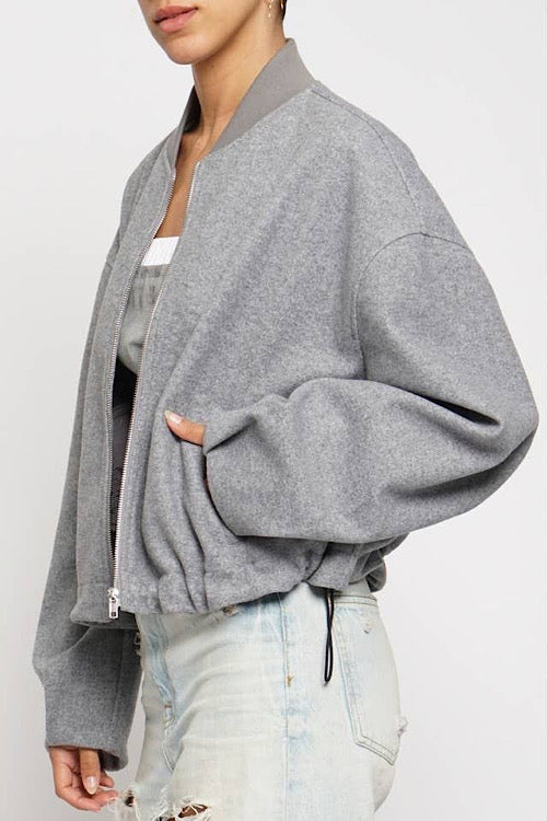 Pleated Cuff Zip Waist Bomber