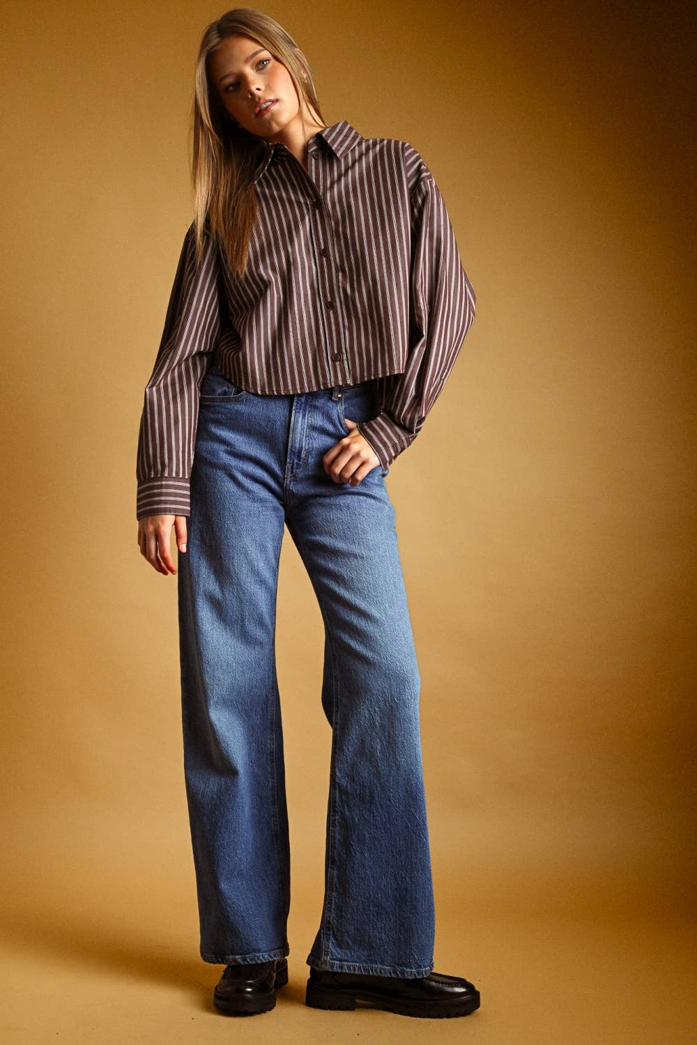 Stripe Collared Crop Button Up Shirt sold by A Velvet Window