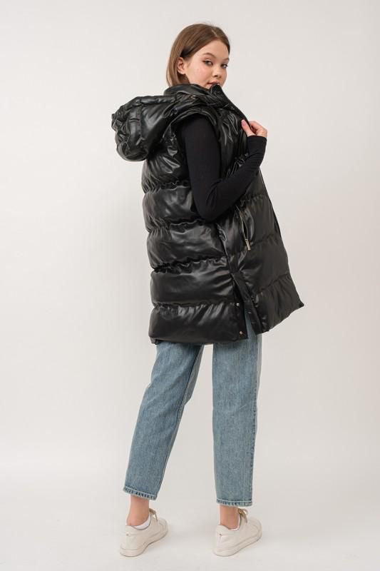 Longline Faux Leather Puffer Vest sold by A Velvet Window