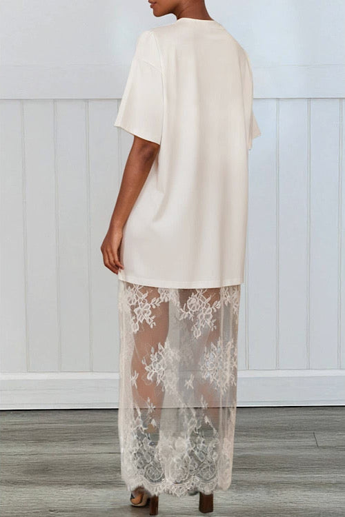 White Lace Tee Shirt Dress sold by A Velvet Window