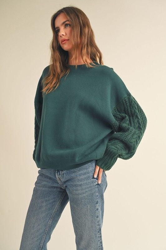 Hunter Green Cable Sleeve Sweater sold by A Velvet Window