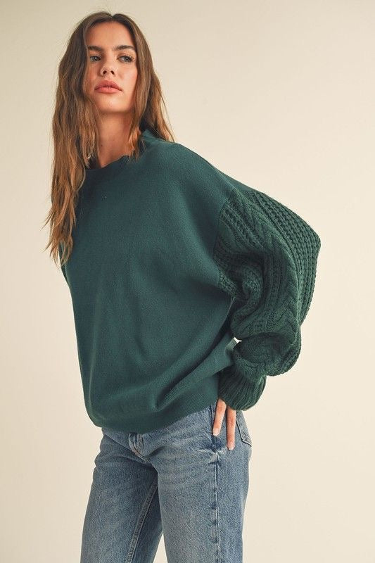 Hunter Green Cable Sleeve Sweater sold by A Velvet Window