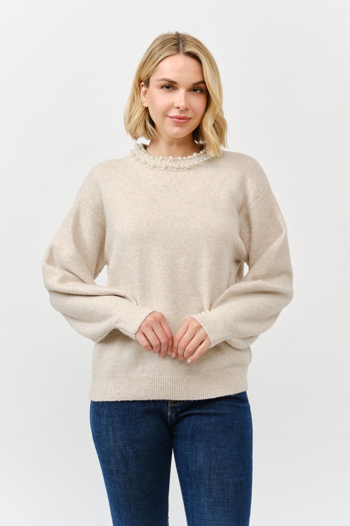Pearl Detail Crew Neck Sweater sold by A Velvet Window