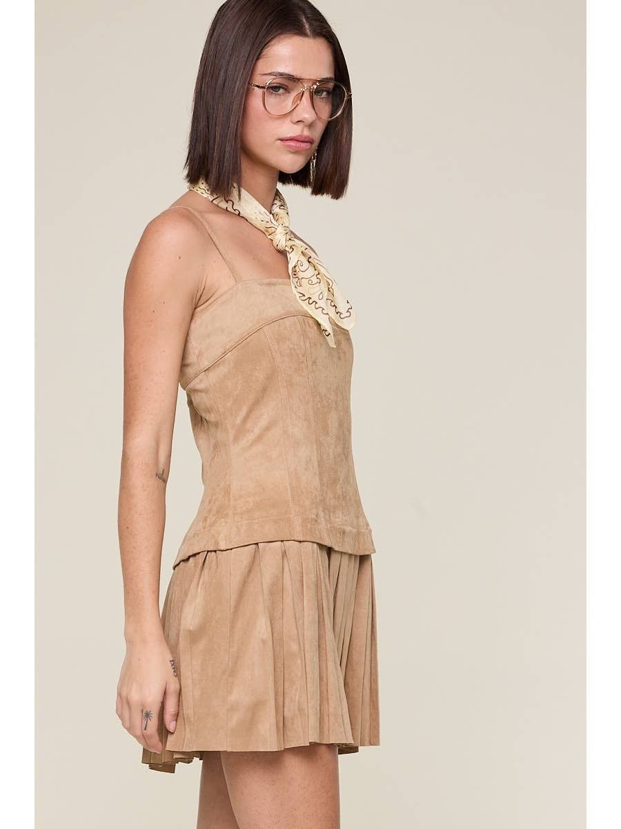 Suede Pleated Skirt Dress