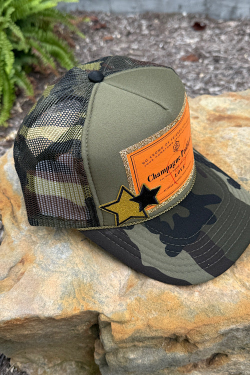 Champagne Problems Camo Trucker Hats