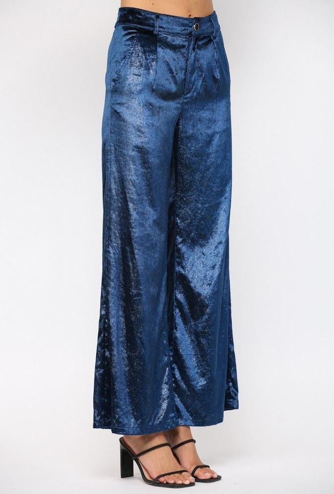 Teal Blue Lurex Velvet Pants sold by A Velvet Window