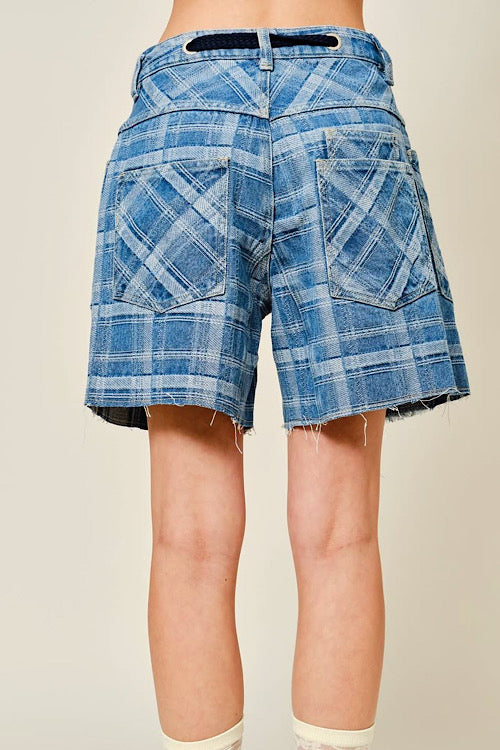 Plaid Denim Shorts sold by A Velvet Window