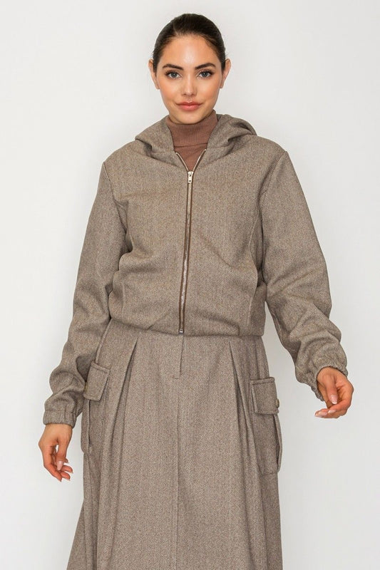 Herringbone Hooded Bomber Jacket sold by A Velvet Window