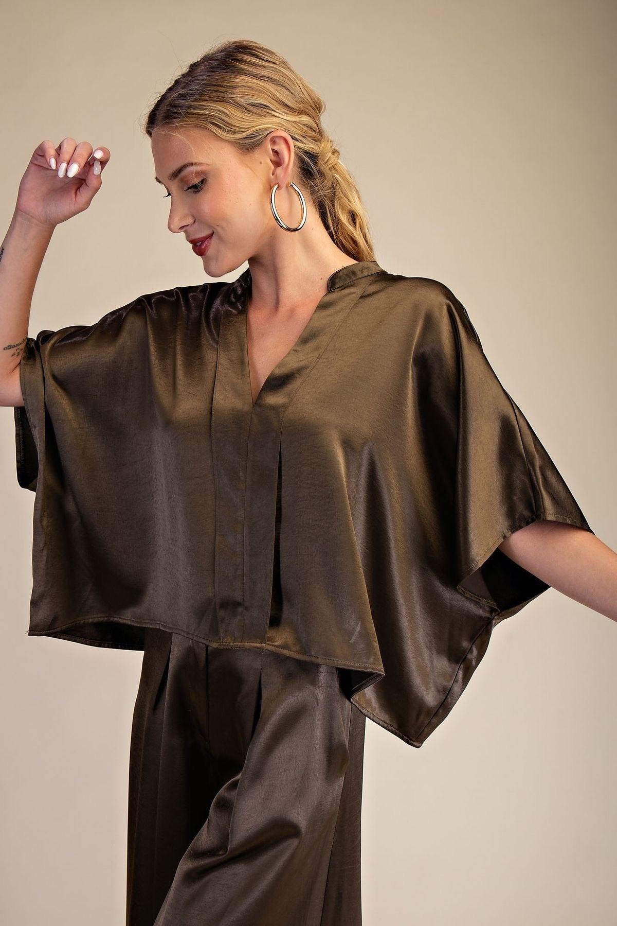 Olive Satin Oversized Short Sleeve sold by A Velvet Window