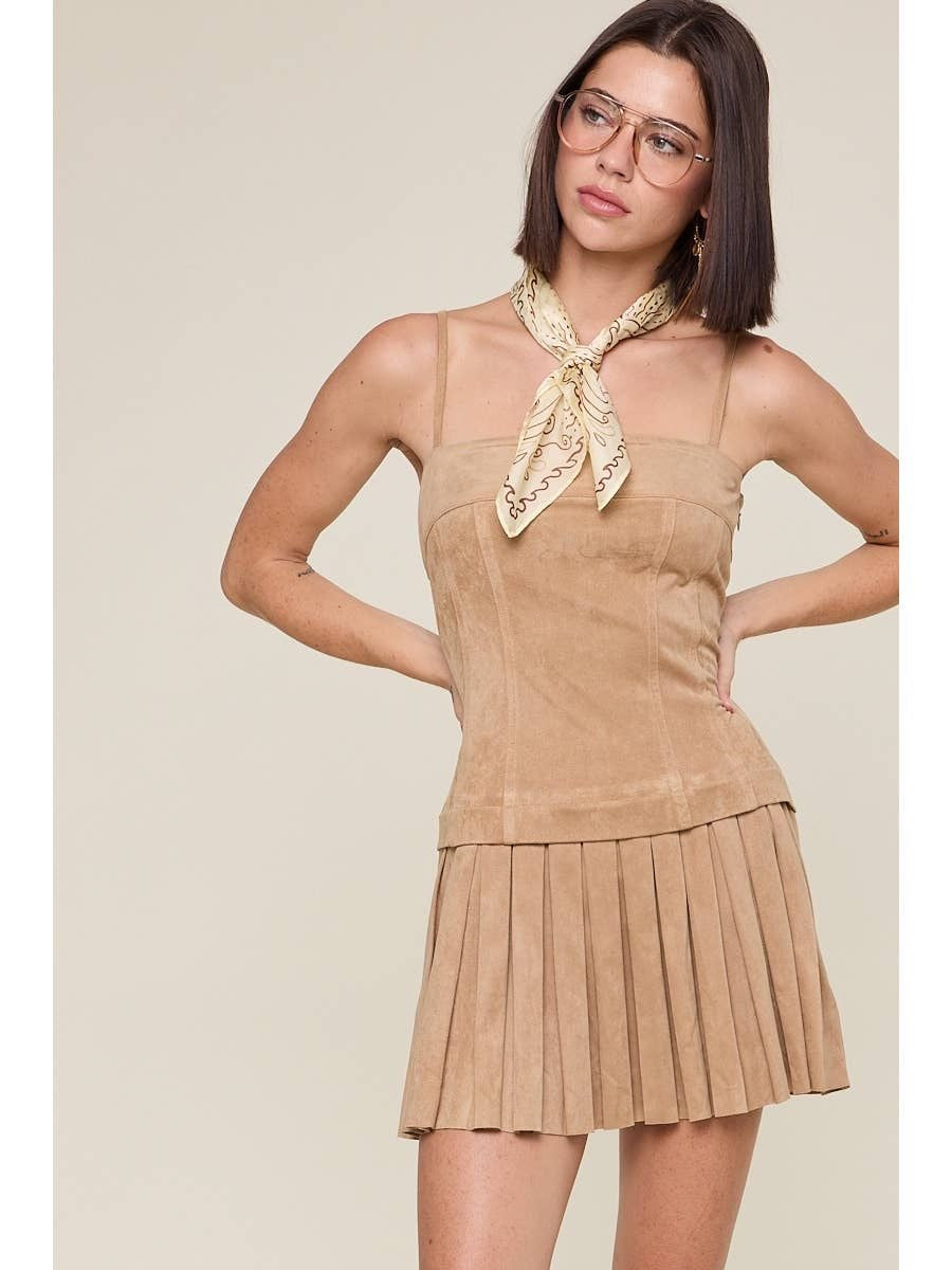 Suede Pleated Skirt Dress