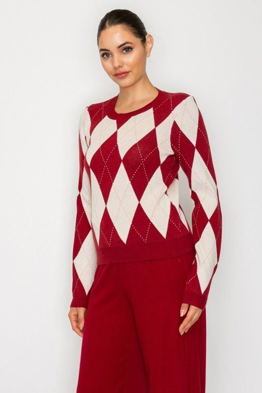 Deep Red Argyle Sweater