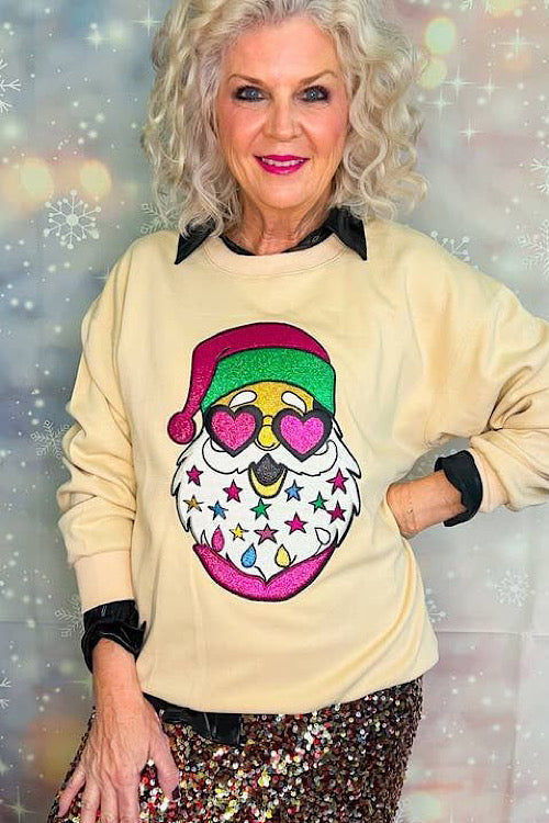 Heart Eyes Santa Sweatshirt-Cream