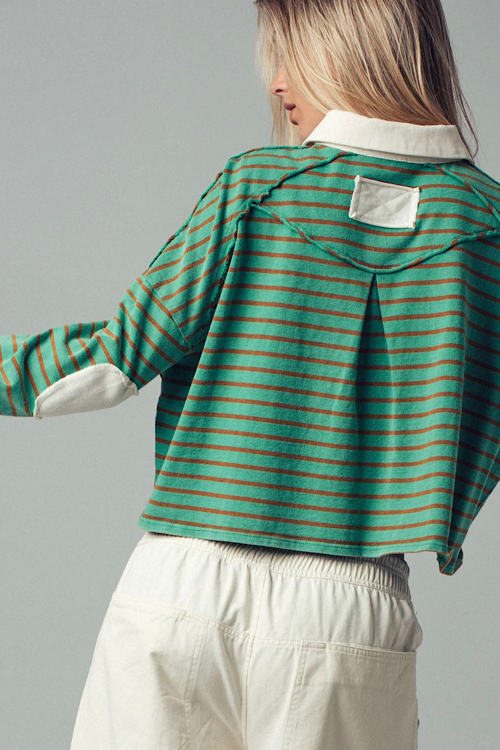 Collared Stripe Cropped Top sold by A Velvet Window