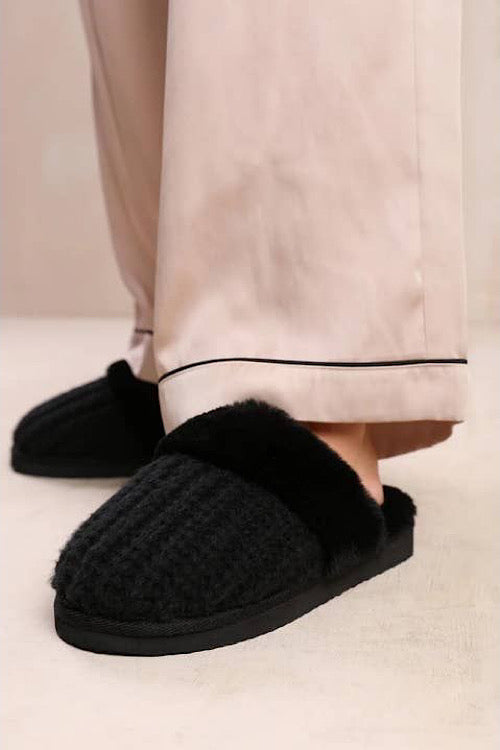 Knit Faux Fur Slippers sold by A Velvet Window