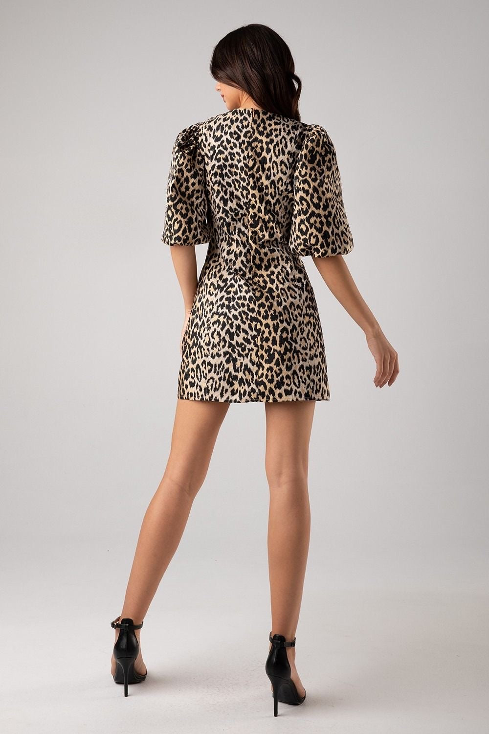 Jacquard Leopard Print Puff Sleeve Mini Dress sold by A Velvet Window