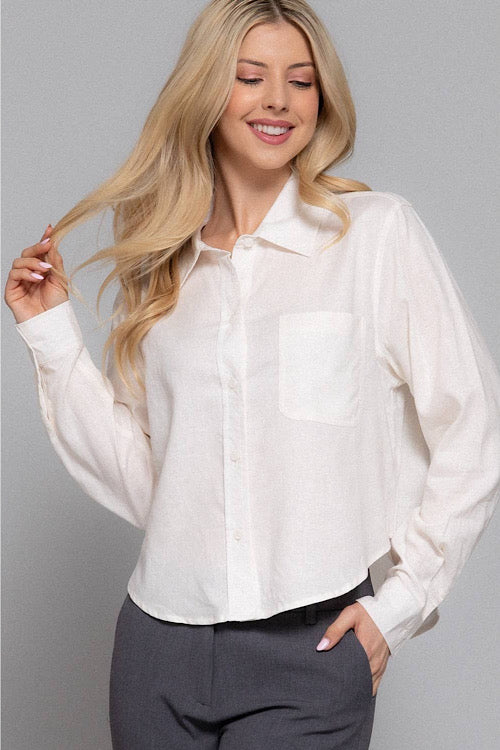 White Linen Collared Shirt sold by A Velvet Window