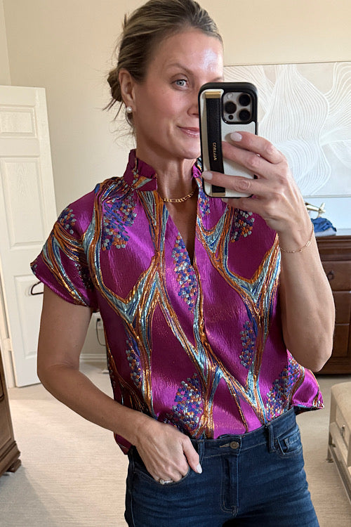 Metallic Fuschia Print Top