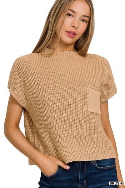 Mock Neck Short Sleeve Sweater