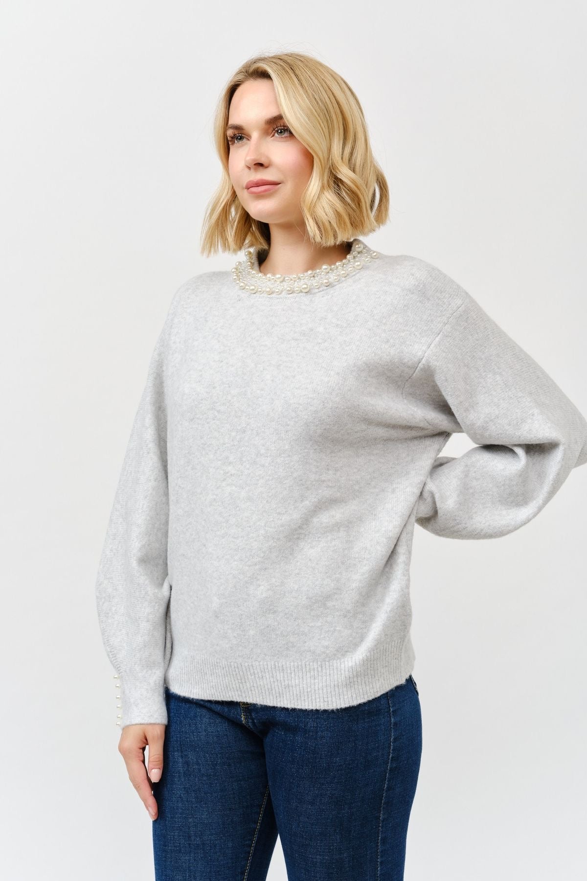 Pearl Detail Crew Neck Sweater sold by A Velvet Window