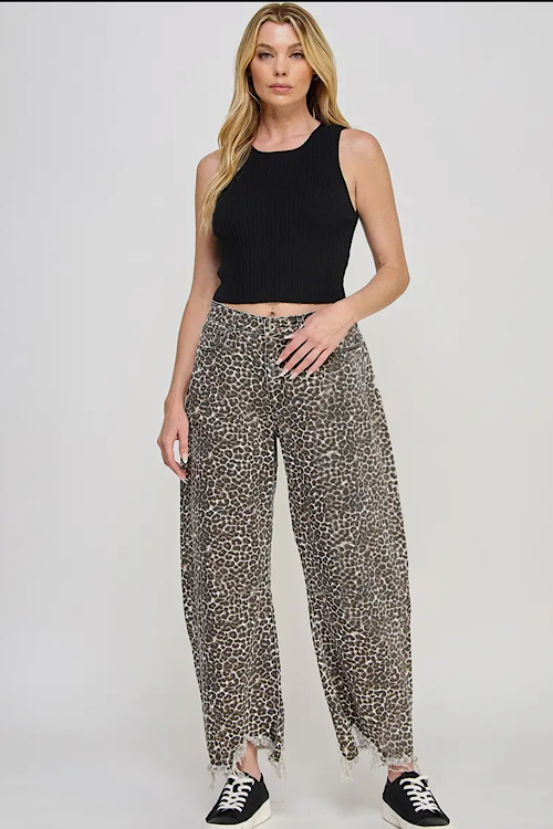 Leopard Print Barrel Jeans