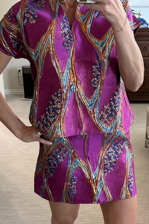 Metallic Fuschia Print Skirt