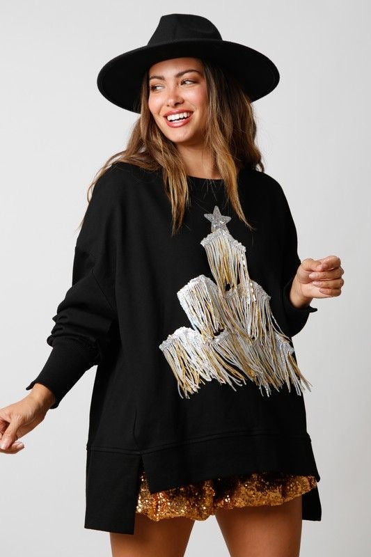 Fringe Christmas Tree Sweatshirt sold by A Velvet Window