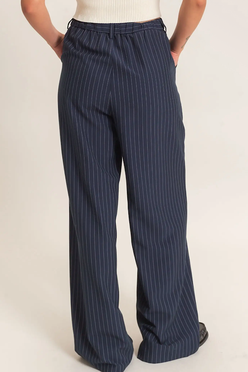 Navy Pinstripe Pants sold by A Velvet Window