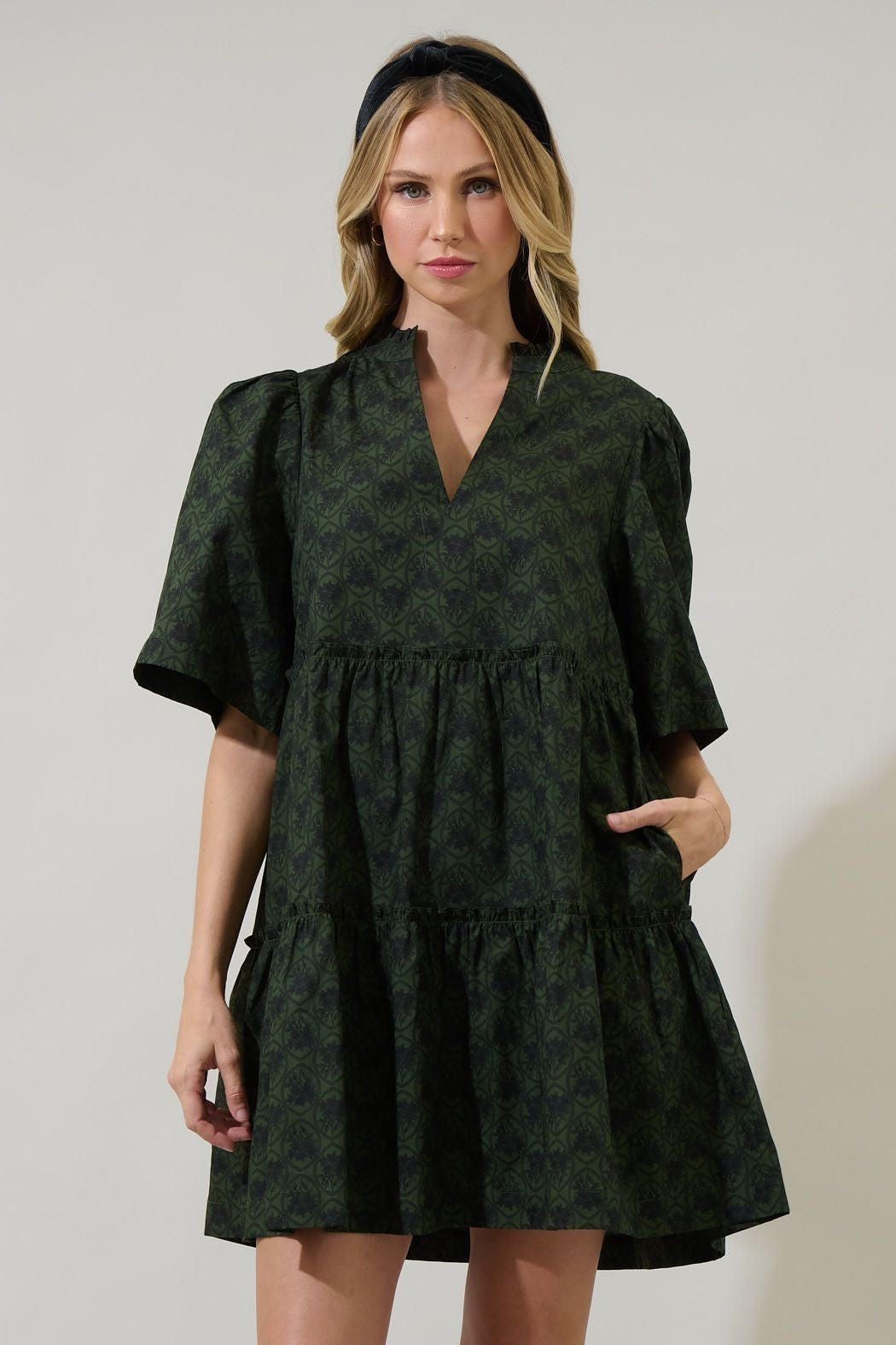 Hunter Green Haslet Print Dress sold by A Velvet Window