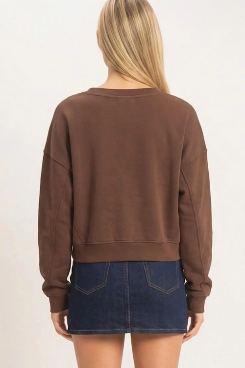 Cocoa Brown V-Neck Sweatshirt sold by A Velvet Window
