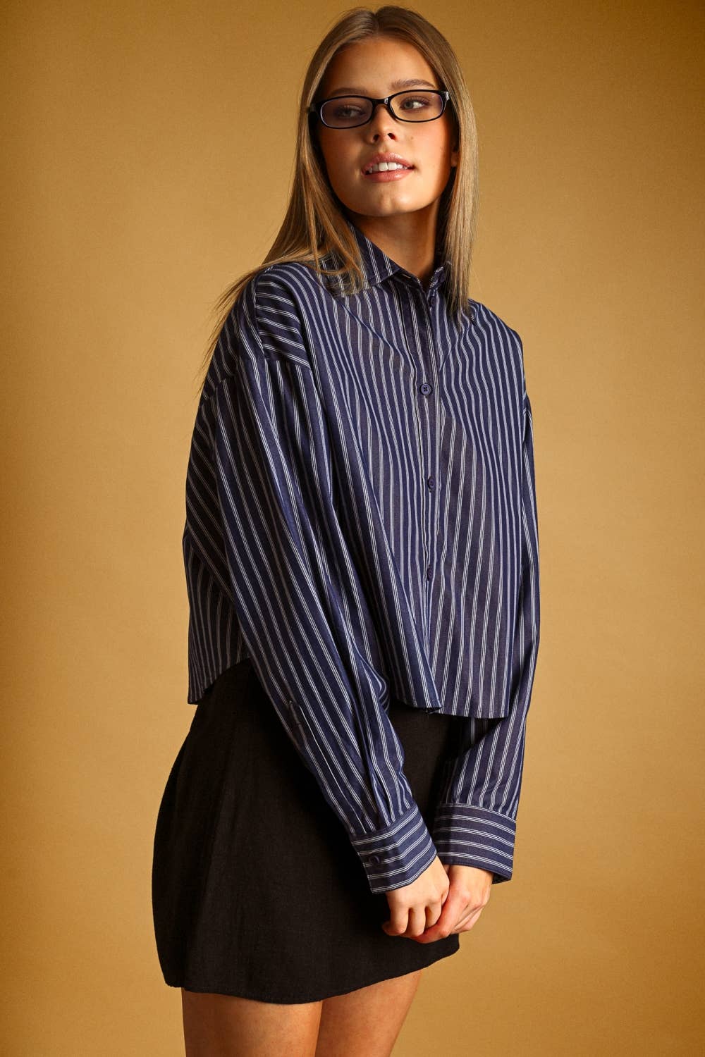 Stripe Collared Crop Button Up Shirt sold by A Velvet Window