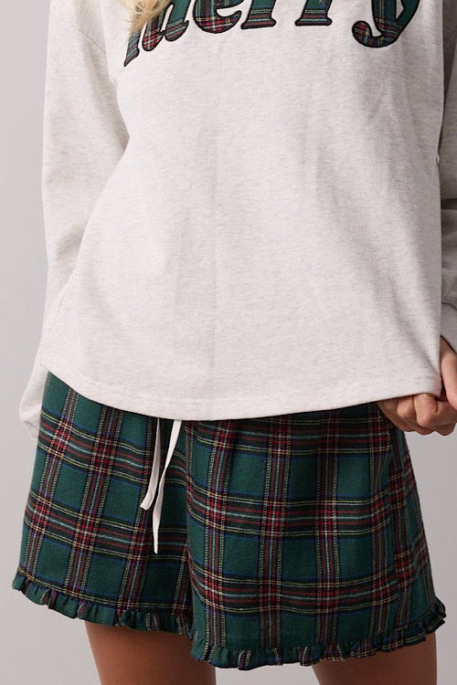 Green Plaid Flannel Ruffle Shorts sold by A Velvet Window