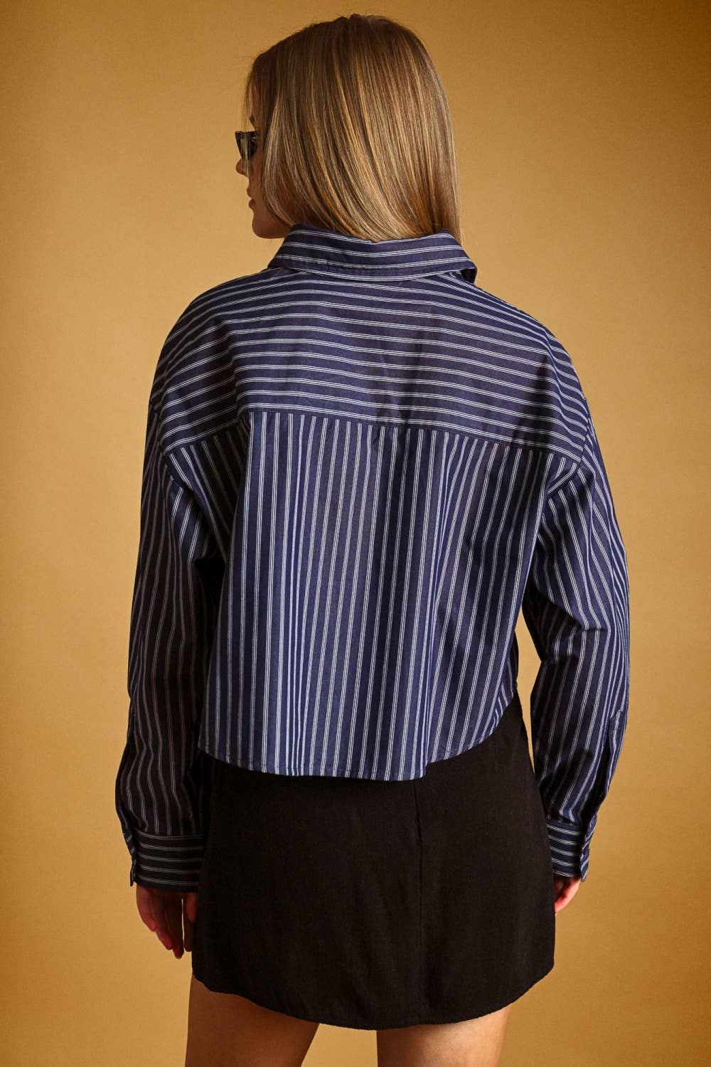 Stripe Collared Crop Button Up Shirt sold by A Velvet Window