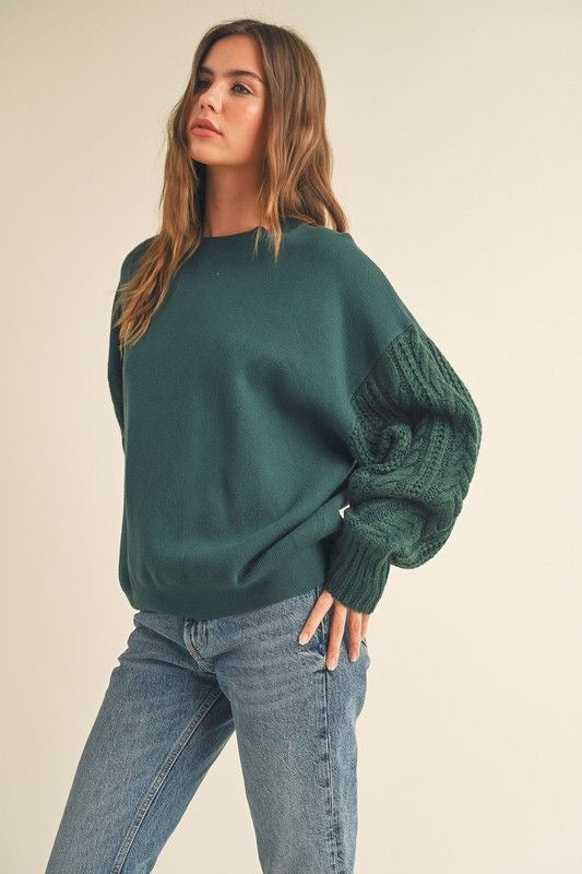 Hunter Green Cable Sleeve Sweater sold by A Velvet Window