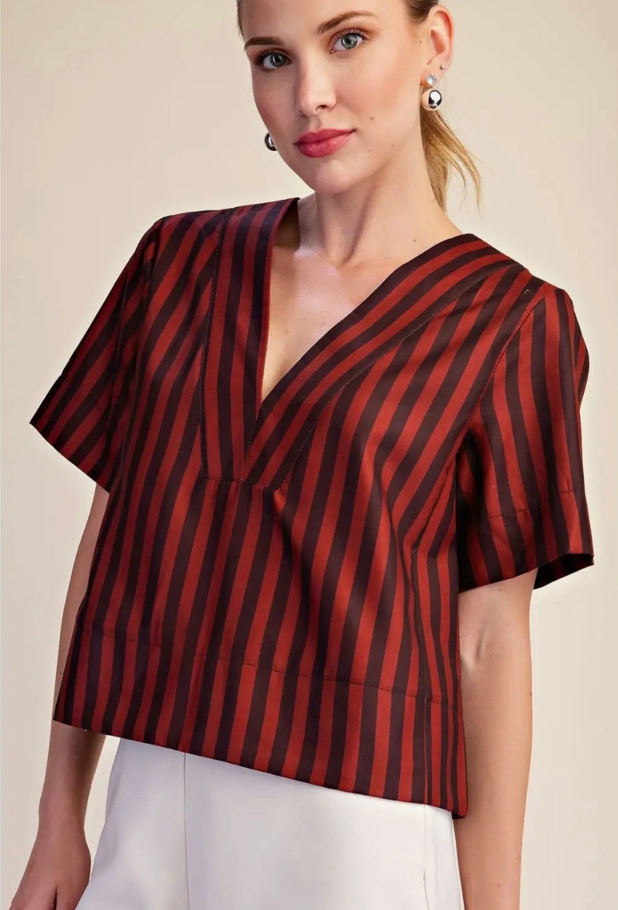 Bold Stripe VNeck Top sold by A Velvet Window