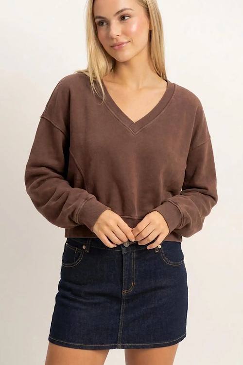 Cocoa Brown V-Neck Sweatshirt sold by A Velvet Window