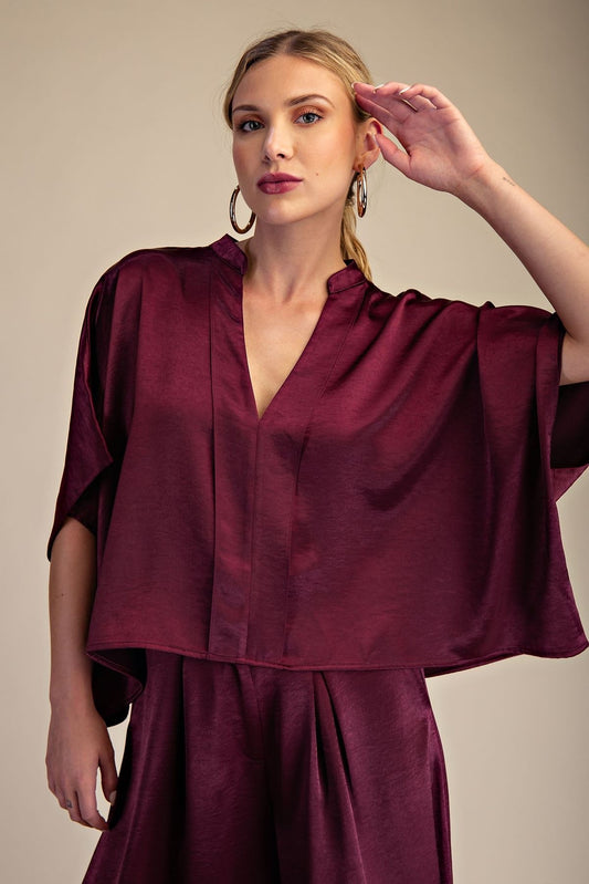 Wine Satin Oversized Short Sleeve sold by A Velvet Window